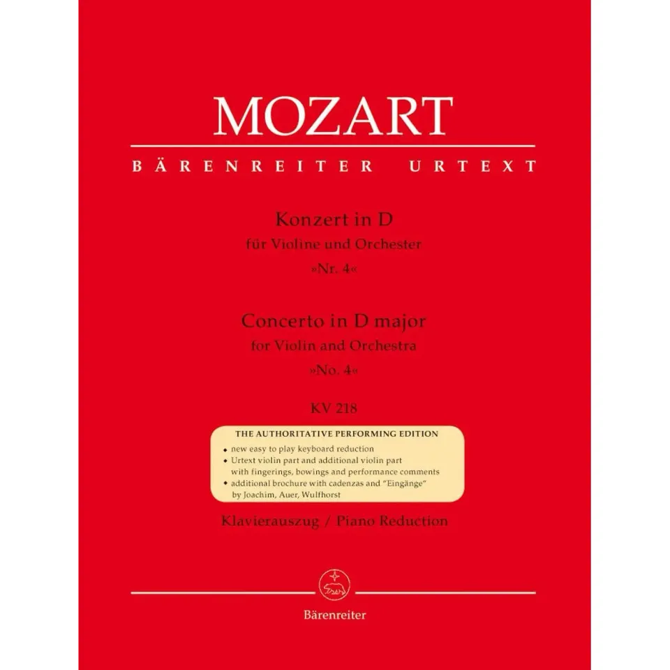Bärenreiter Mozart Konzert Nr 4 Violinnoten K 218 Urtext
