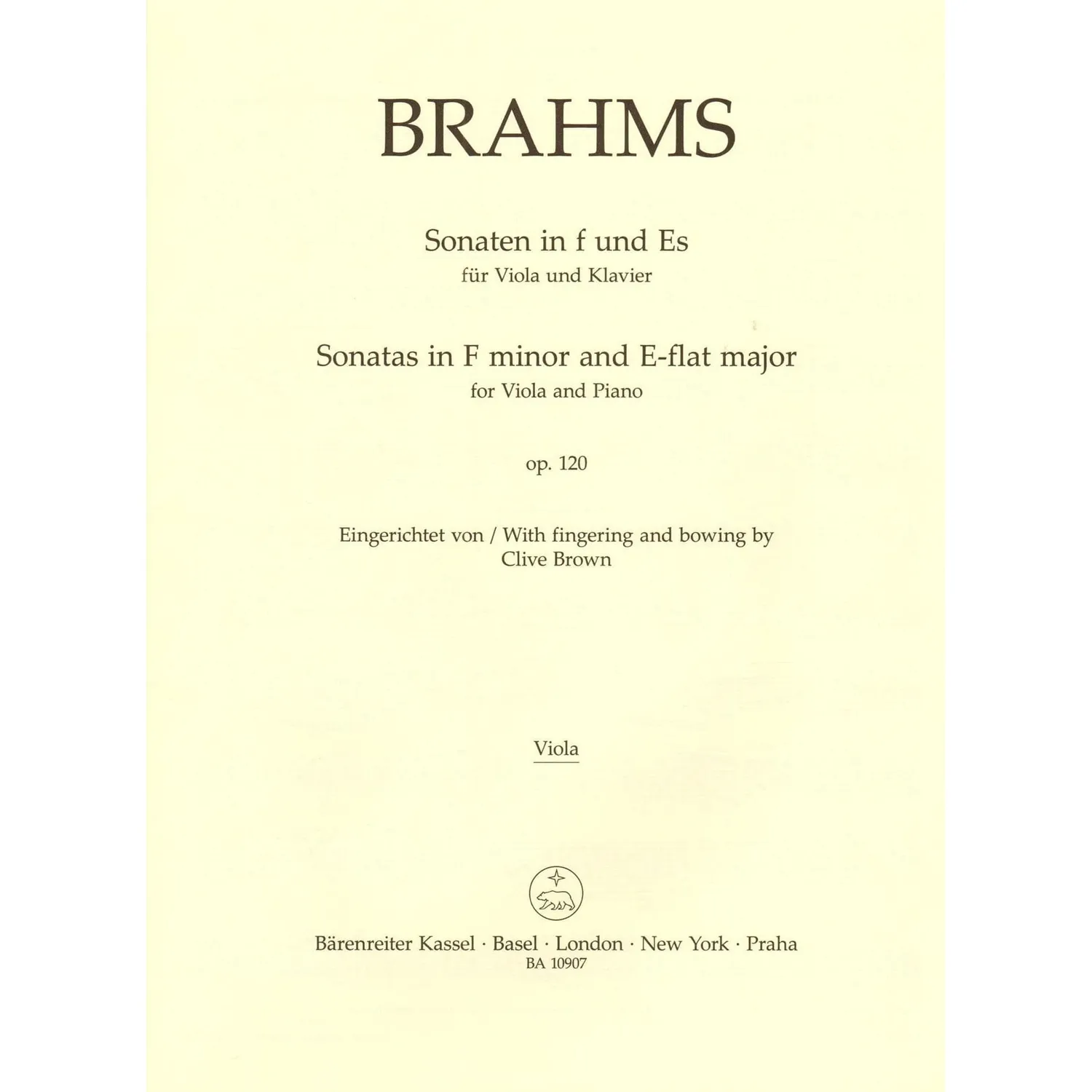 Brahms Sonaten Op 120 Viola Klavier Bärenreiter Urtext