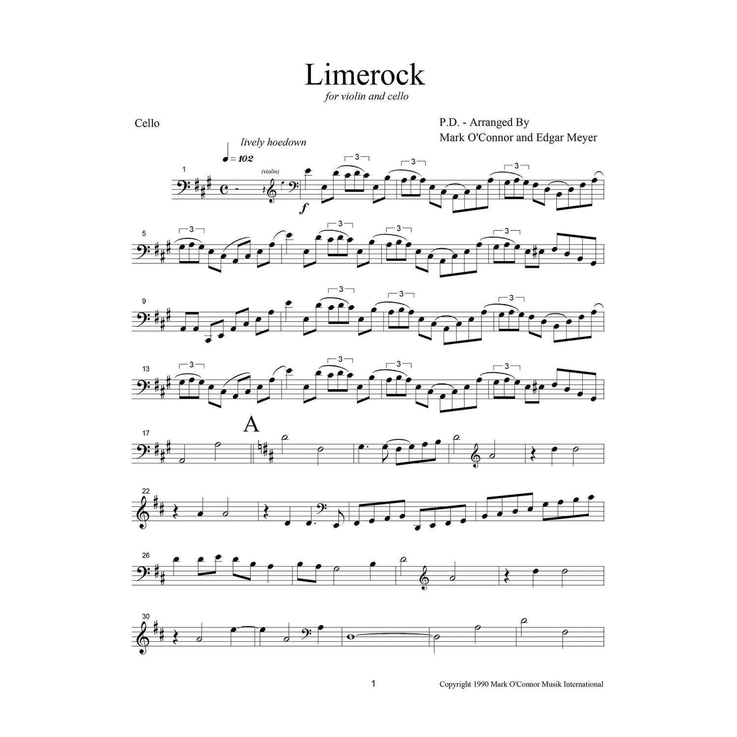 Mark O'Connor Limerock Cello-Noten Download Violine Cello