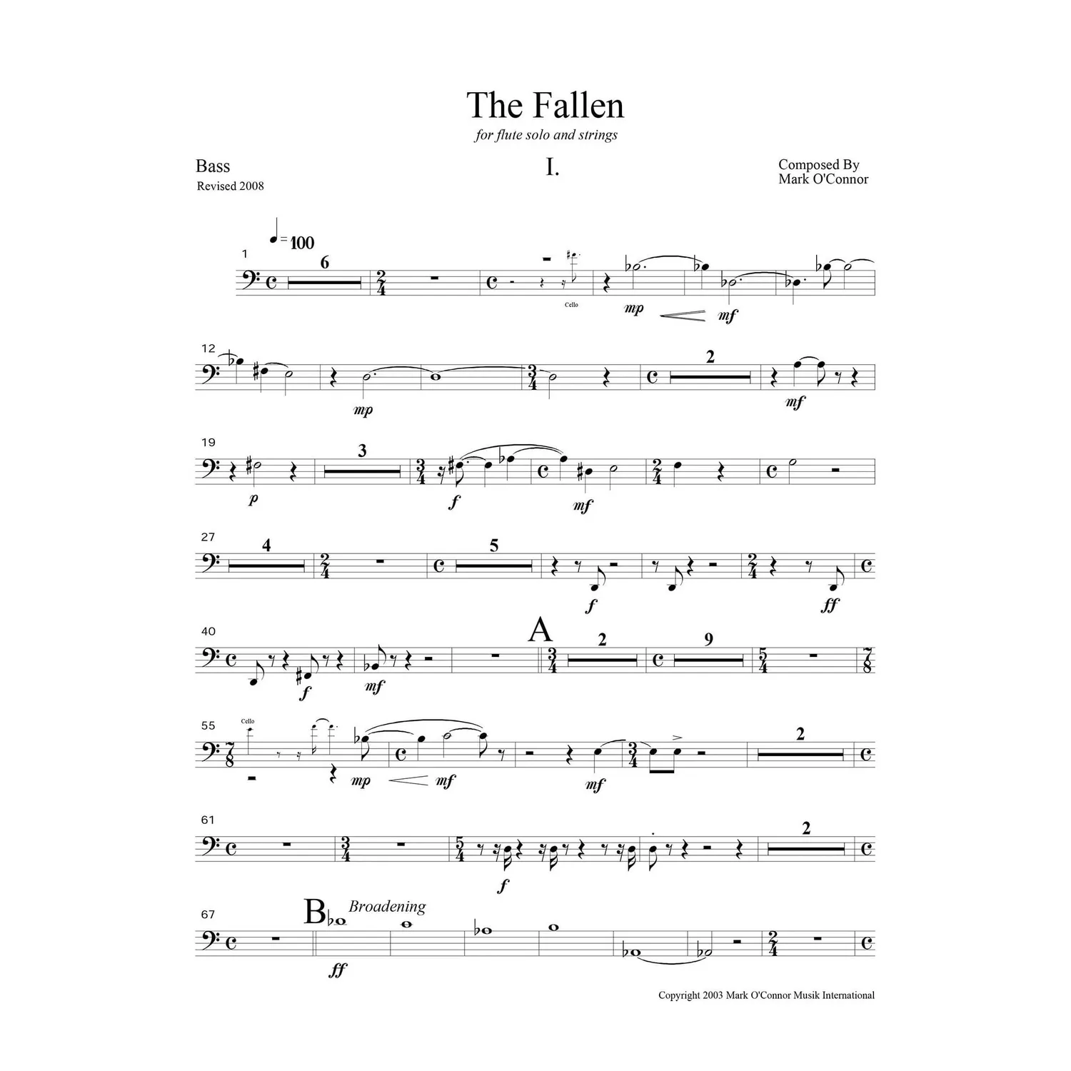 O'Connor The Fallen Bässe Noten Download Flöte