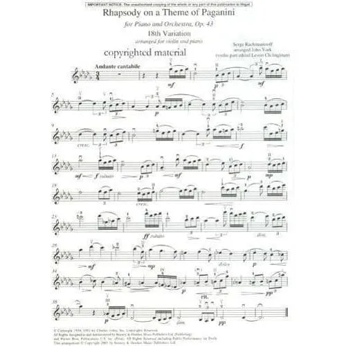 Boosey & Hawkes Rachmaninoff 18. Variation Violine Noten