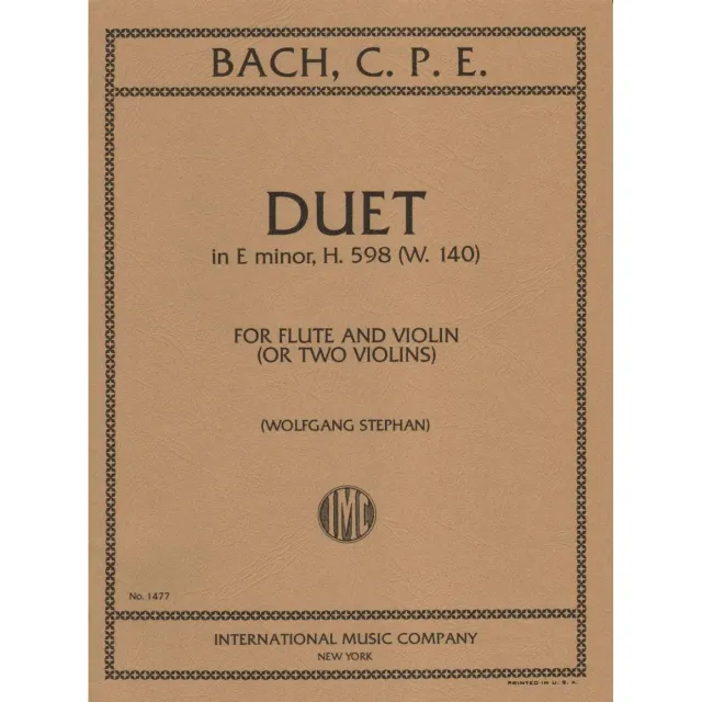 Shar Music Bach Duet e-moll H 598 Noten Flöte Violine