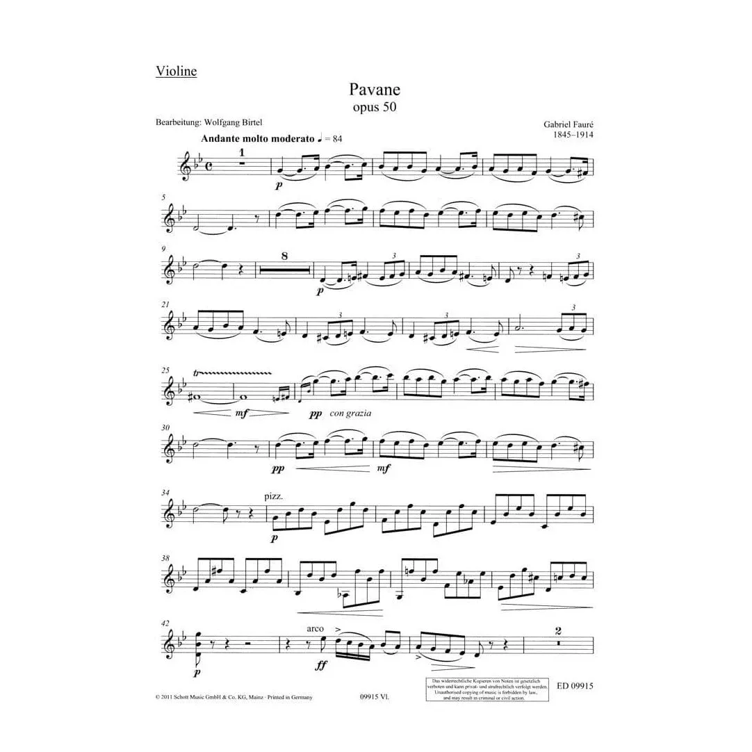 Schott Fauré Pavane Op 50 Violine Noten Klavier Birtel