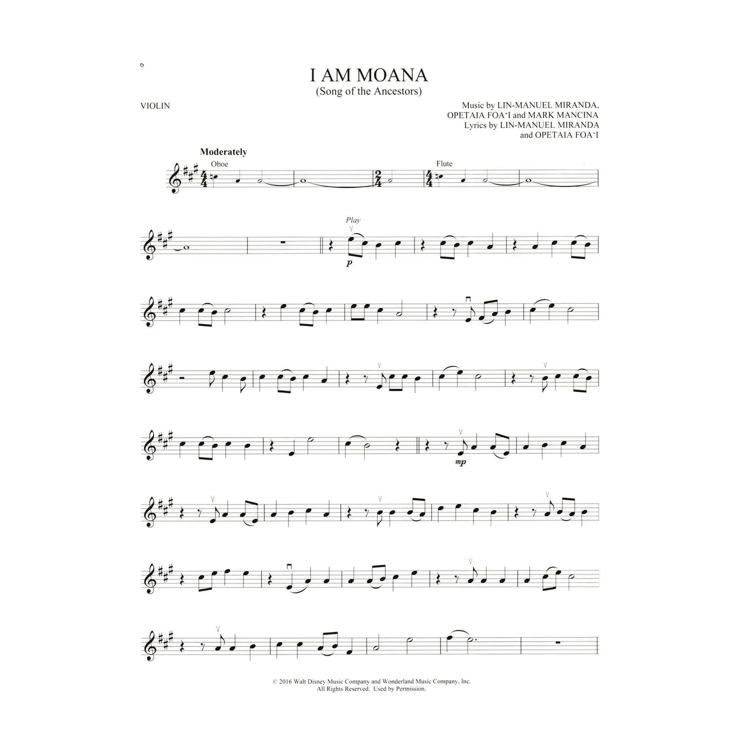 Hal Leonard Disney Moana Play-Along Violinenoten mit Audio