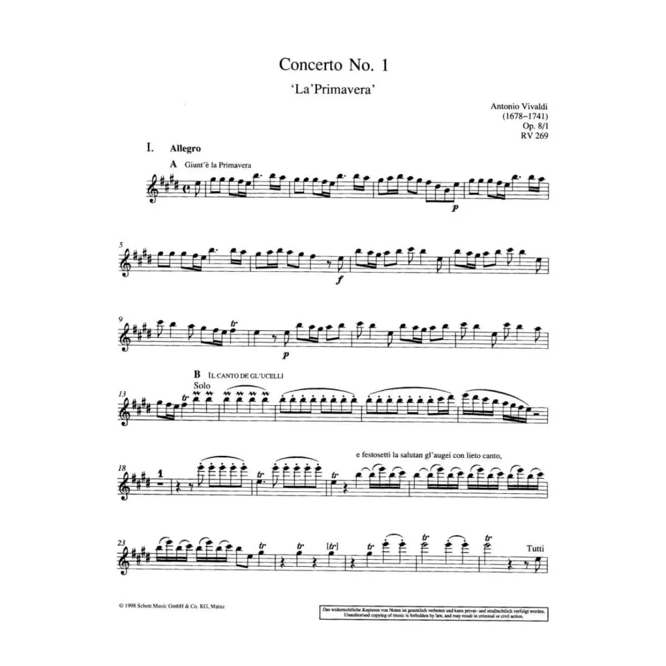 Vivaldi Frühling RV 269 Violine Klavier Noten Schott Urtext