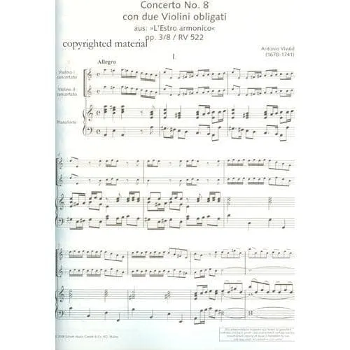 Schott Vivaldi Konzert a-moll op.3 Nr.8 Noten 2 Violinen Klavier