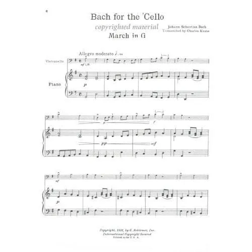 Schirmer Bach for the Cello Noten Cello Klavier erste Lage