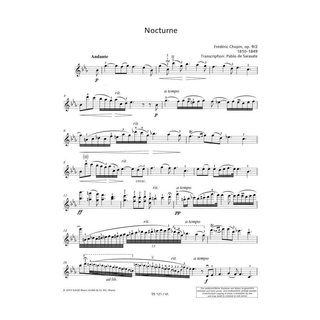 Schott Sarasate 2 Nocturnes Op 9/2 Violine Klavier