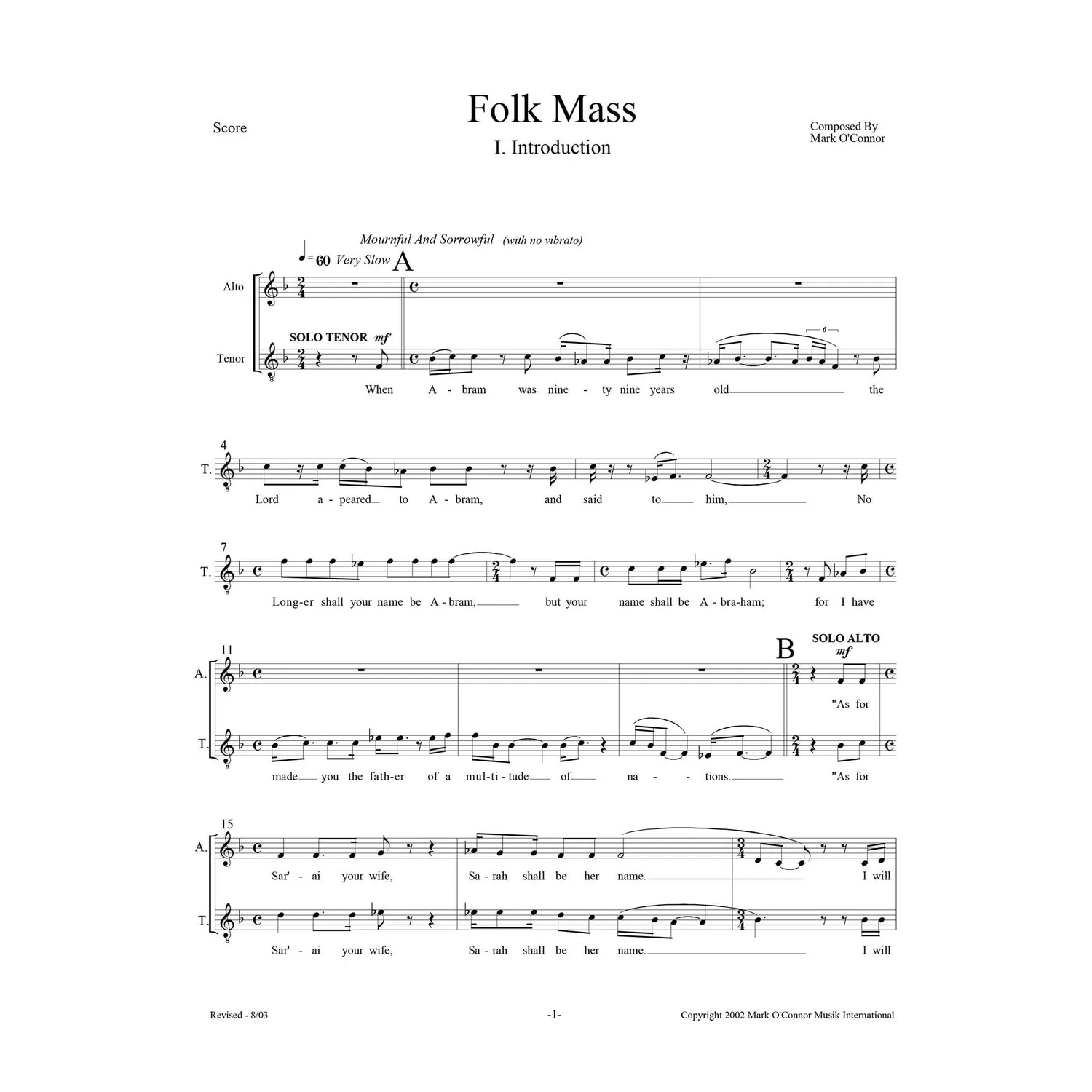 O'Connor Folk Mass Chornoten Download a cappella Doppelchor