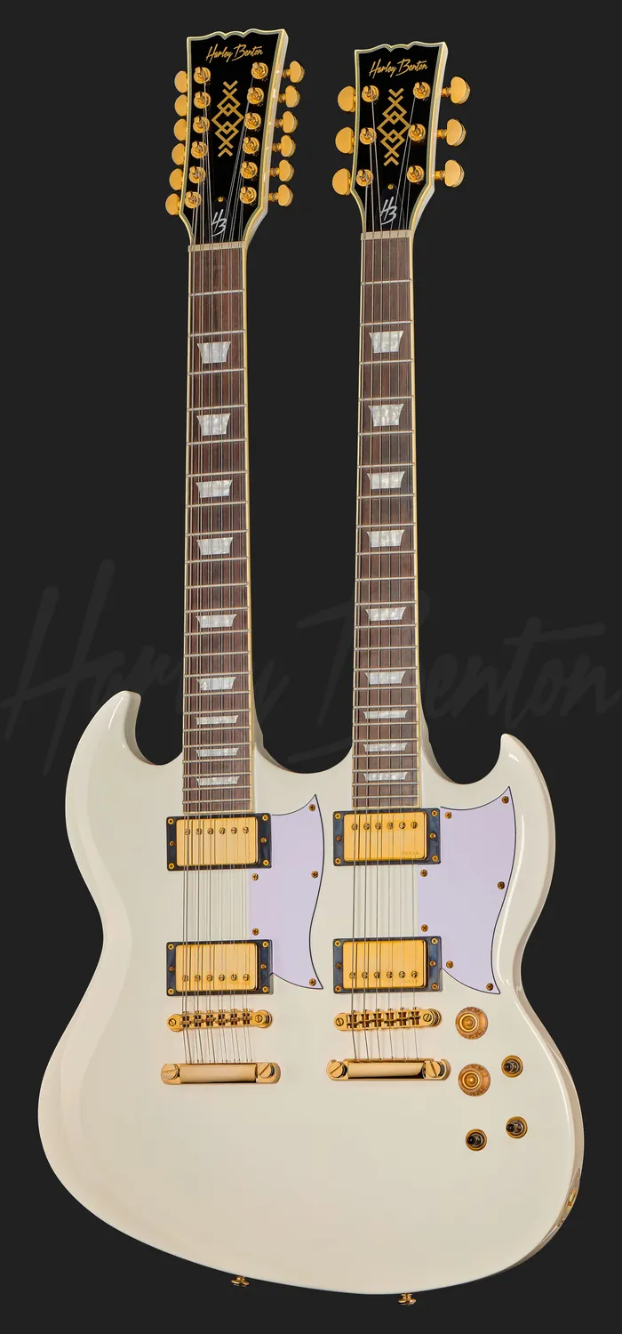 Harley Benton DC-Custom II 612 Doppelhals-Gitarre weiß