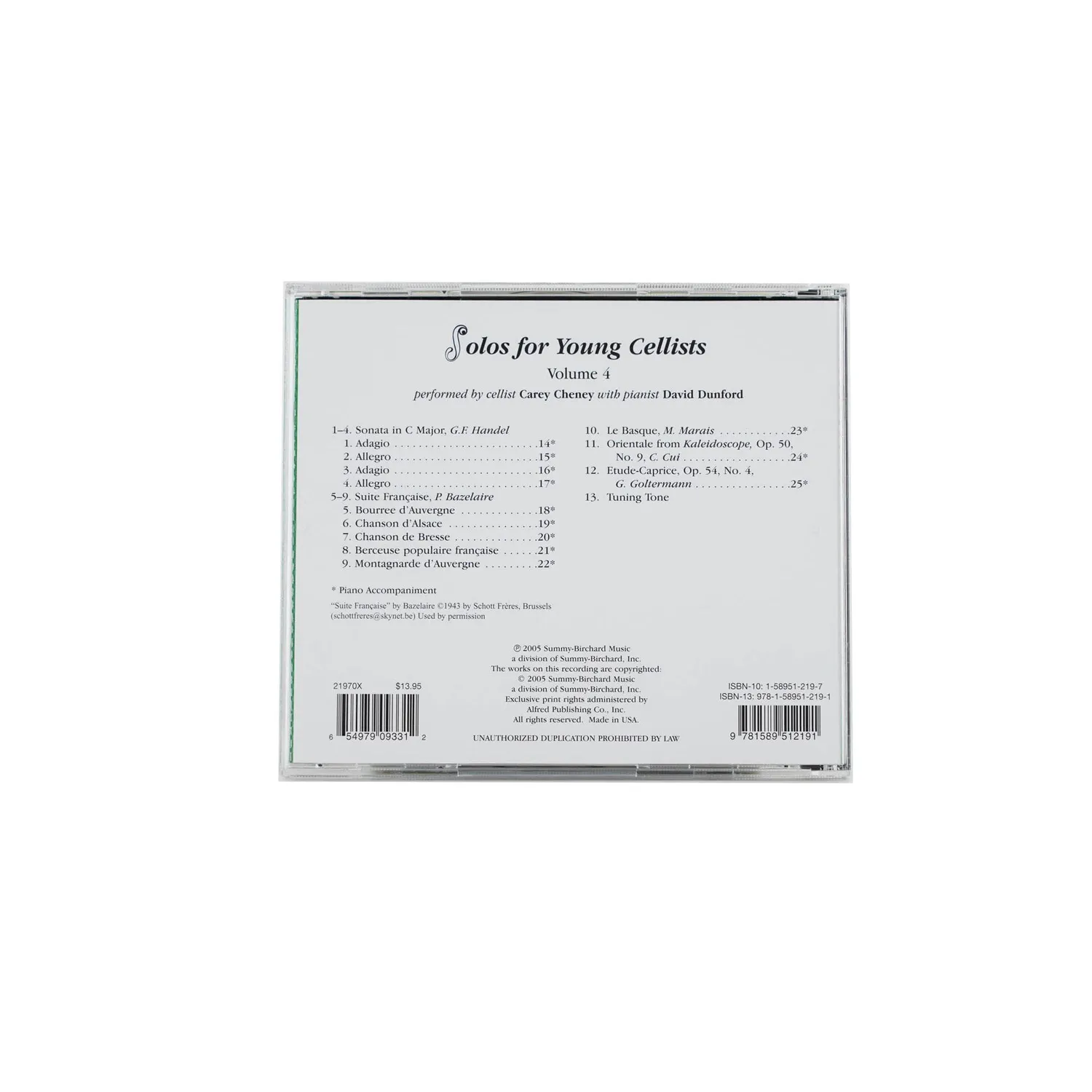 Shar Music Solos for Young Cellists Volume 4 CD Carey Cheney