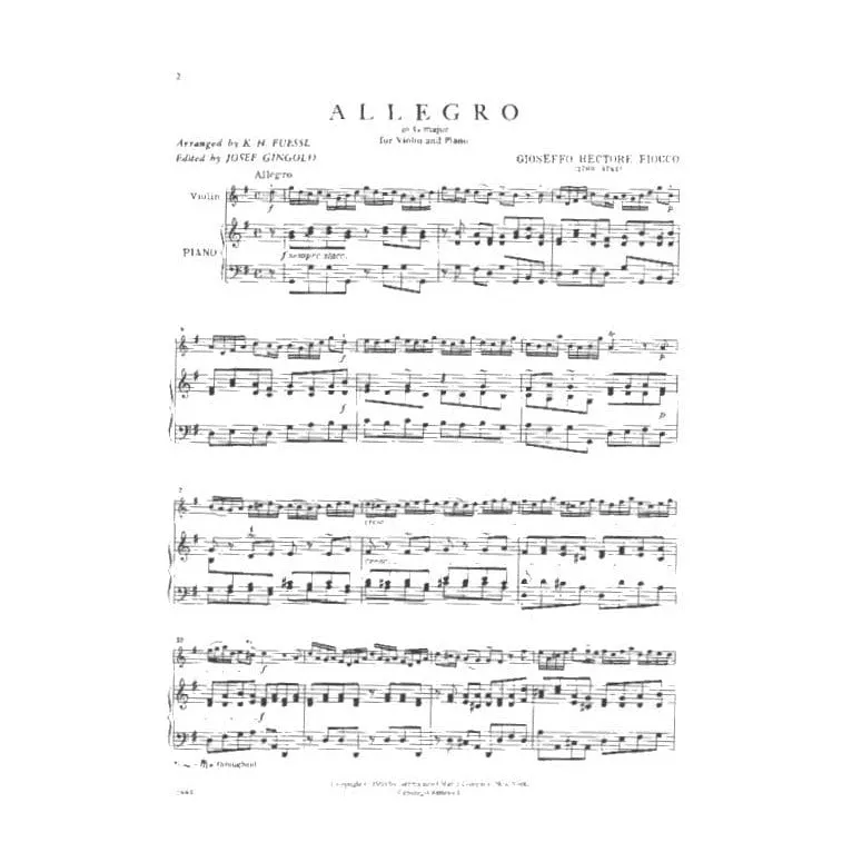Shar Music Fiocco Allegro Noten Violine Klavier Gingold