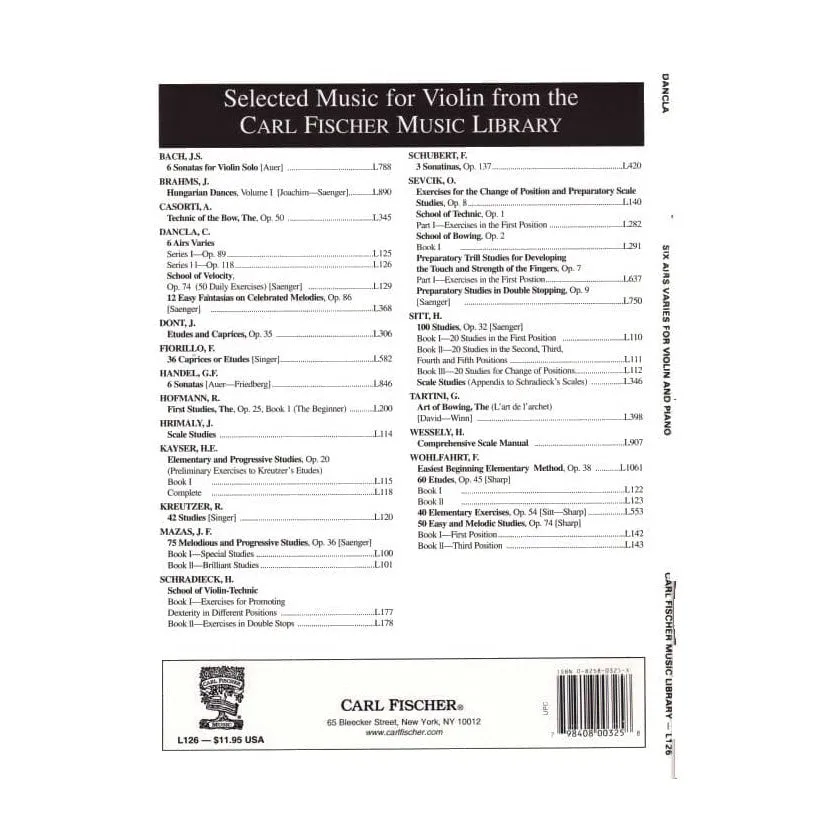 Carl Fischer Dancla 6 Airs Variés Op 118 Noten Violine