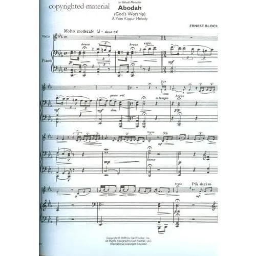 Bloch Music for Violin and Piano Noten Violine