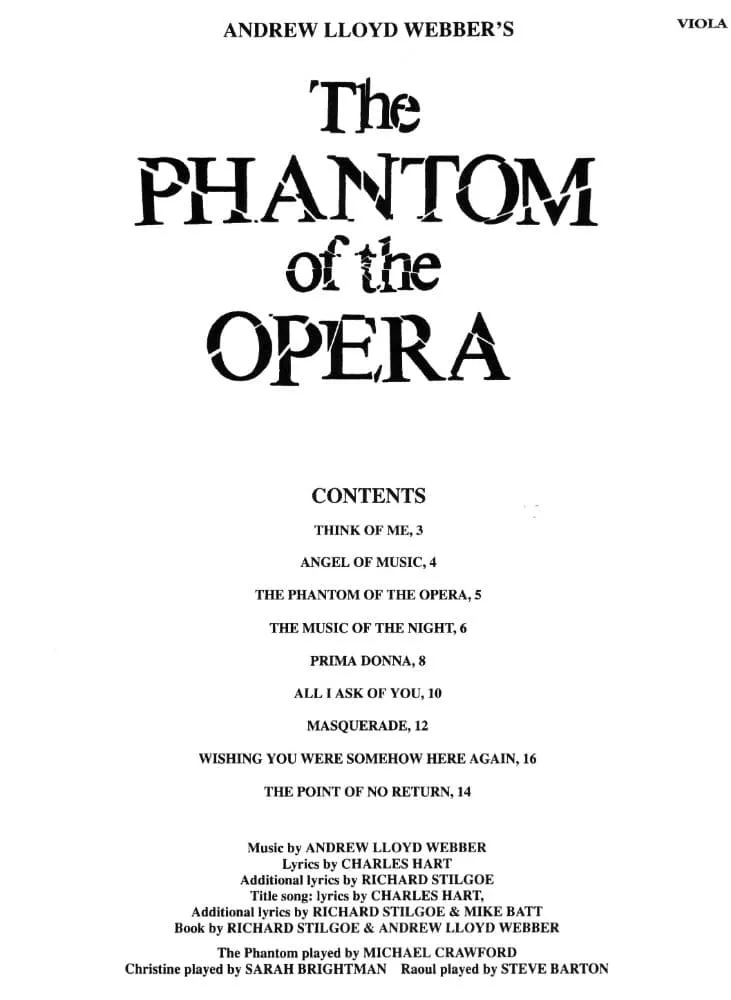 Hal Leonard Phantom of the Opera Viola Solo Noten 9 Songs