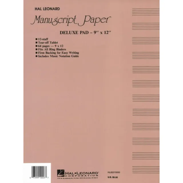 Hal Leonard Deluxe Pad Notenpapier Block 12 Systeme
