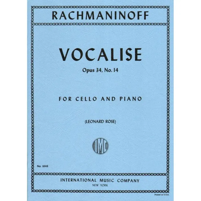 Shar Music Rachmaninoff Vocalise Op. 34/14 Noten Cello