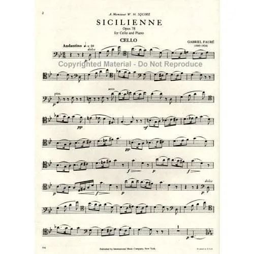 Fauré Sicilienne Op.78 Noten Cello Klavier International