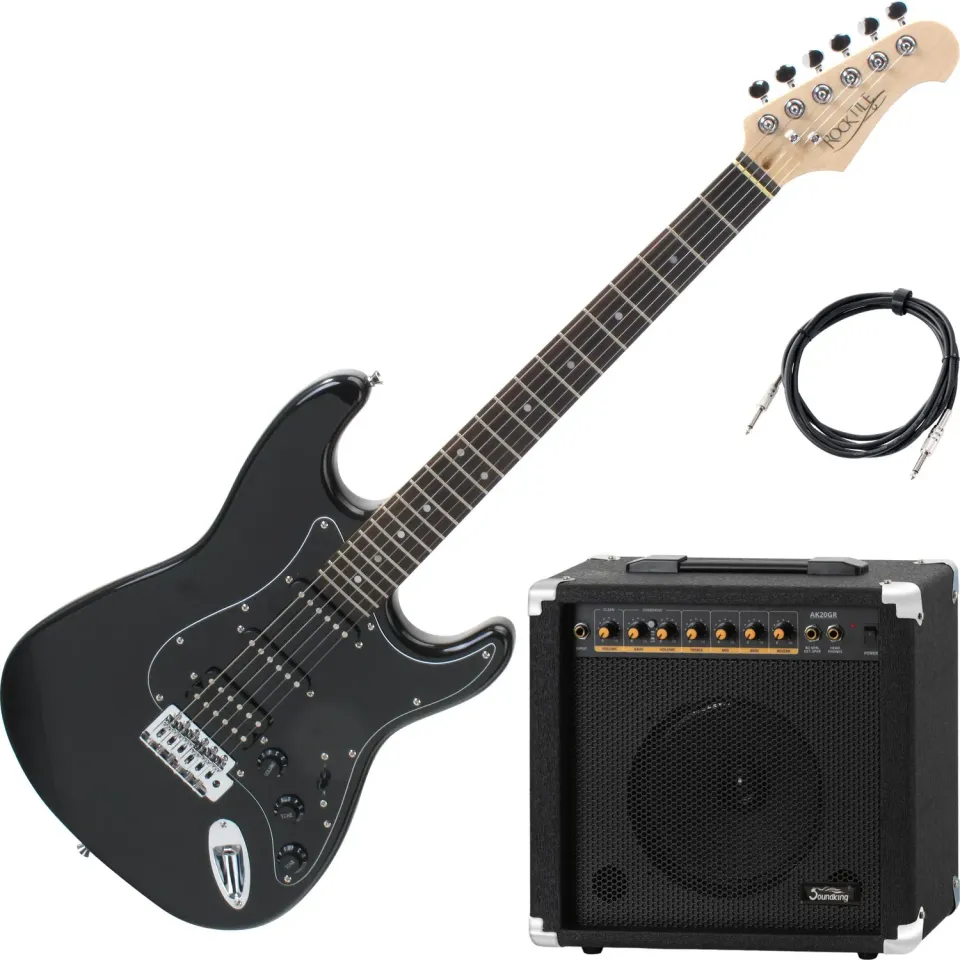 Rocktile Pro ST60-BK E-Gitarre Set All Black Mahagoni AK20GR