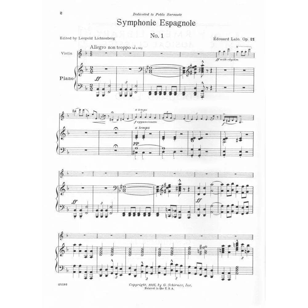 G Schirmer Lalo Symphonie Espagnole Op 21 Noten Violine