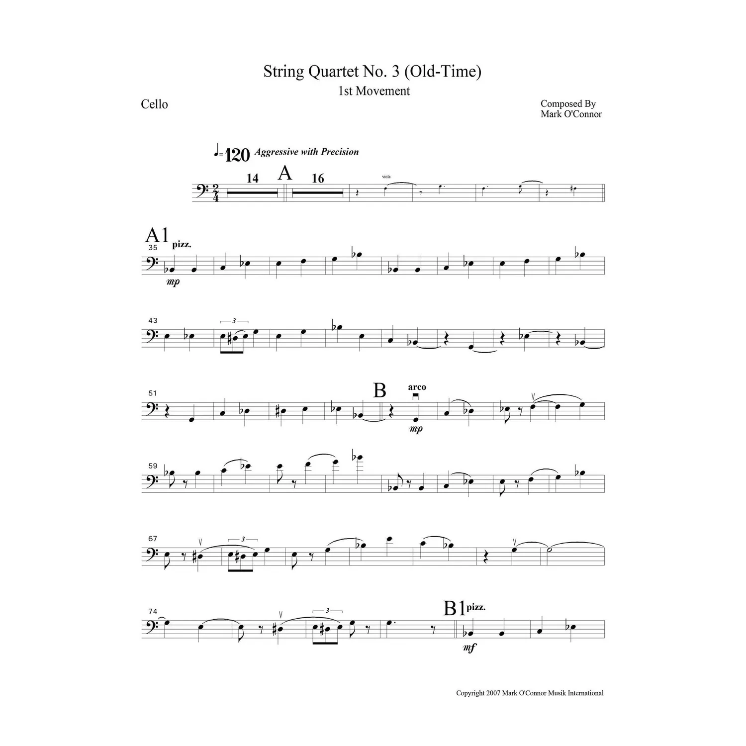 Mark O'Connor String Quartet No. 3 Old-Time Noten Cello Download