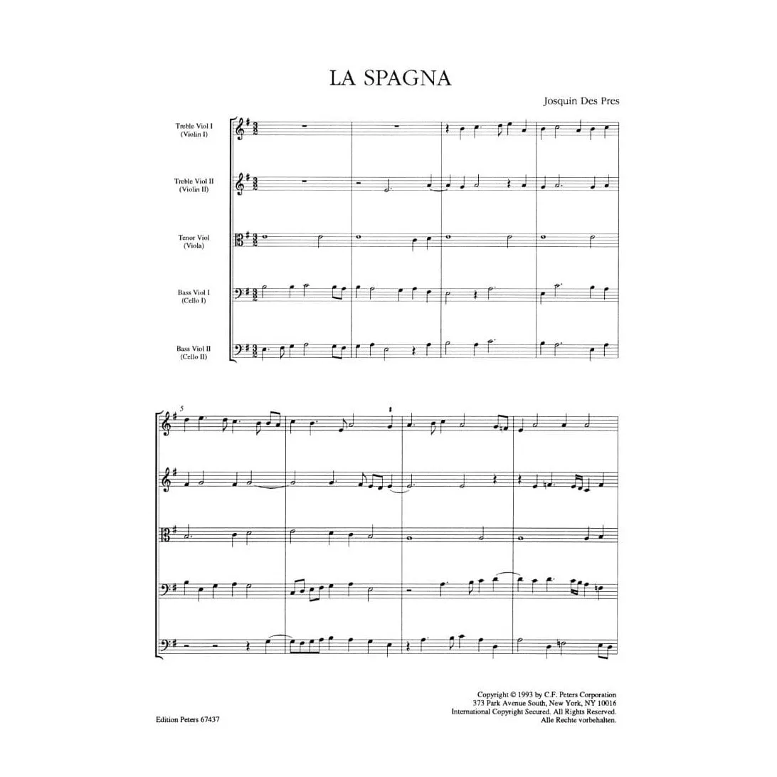 Shar Music Josquin La Spagna Noten Streicher Sextett Peters