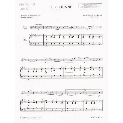 Shar Paradies Sicilienne Noten Violine Cello Klavier