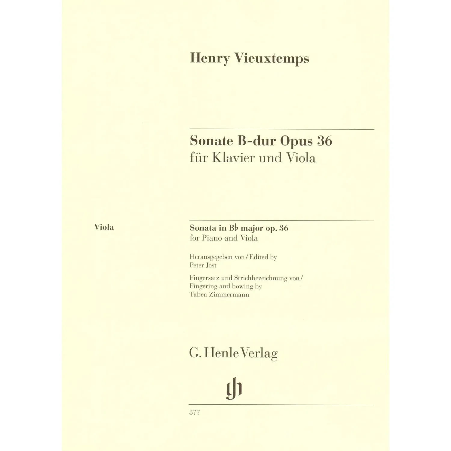 Henle Vieuxtemps Sonate B-Dur op. 36 Bratschennoten Klavier