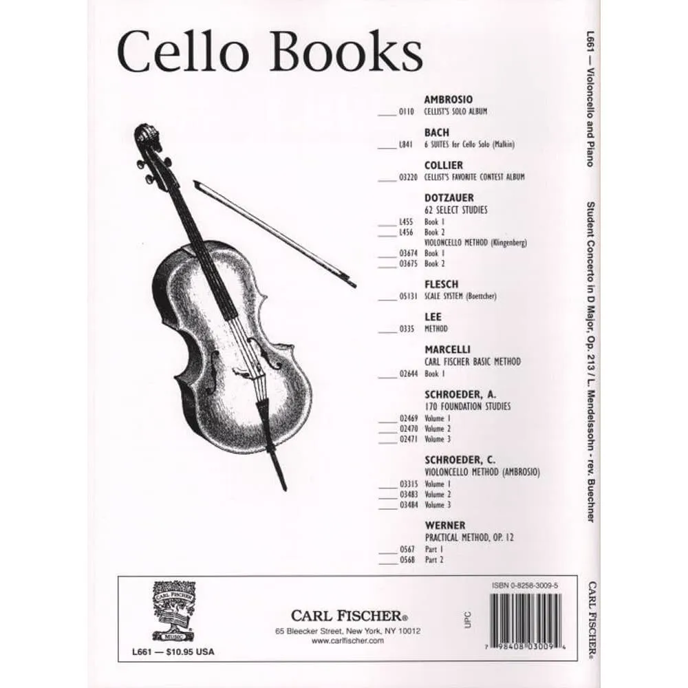Carl Fischer Mendelssohn Student Concerto Op. 213 Cello-Noten D-Dur