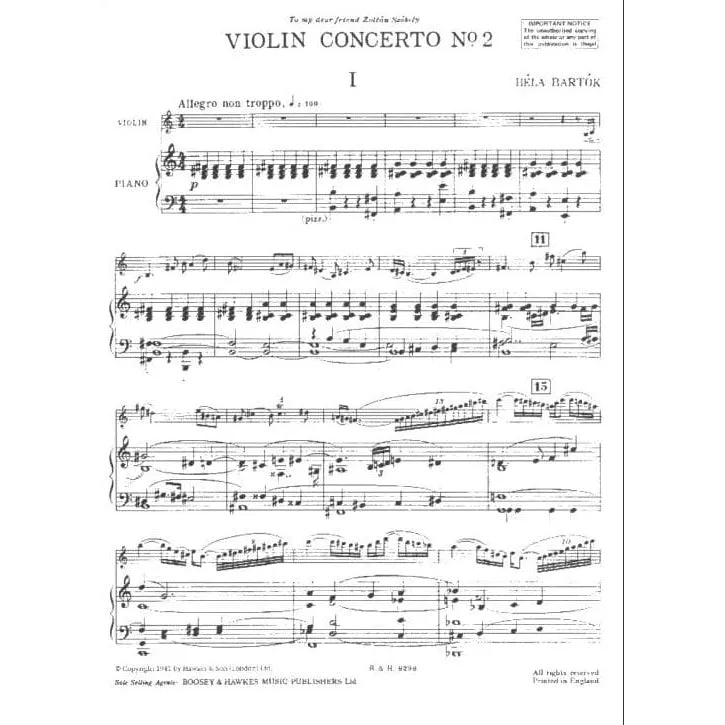 Boosey Bartók Violinkonzert Nr. 2 SZ 117 Noten Violine