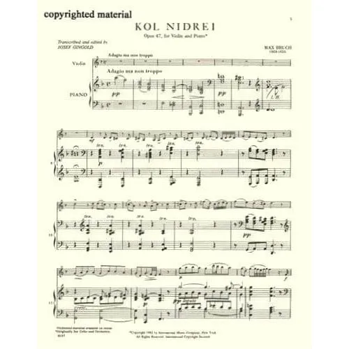Shar Bruch Kol Nidre Op.47 Violinnoten Gingold