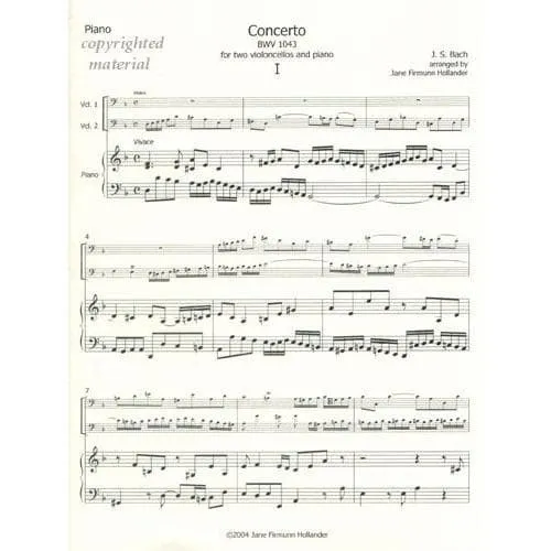 Elegant Cello Bach Doppelkonzert d-Moll BWV1043 Noten 2 Celli