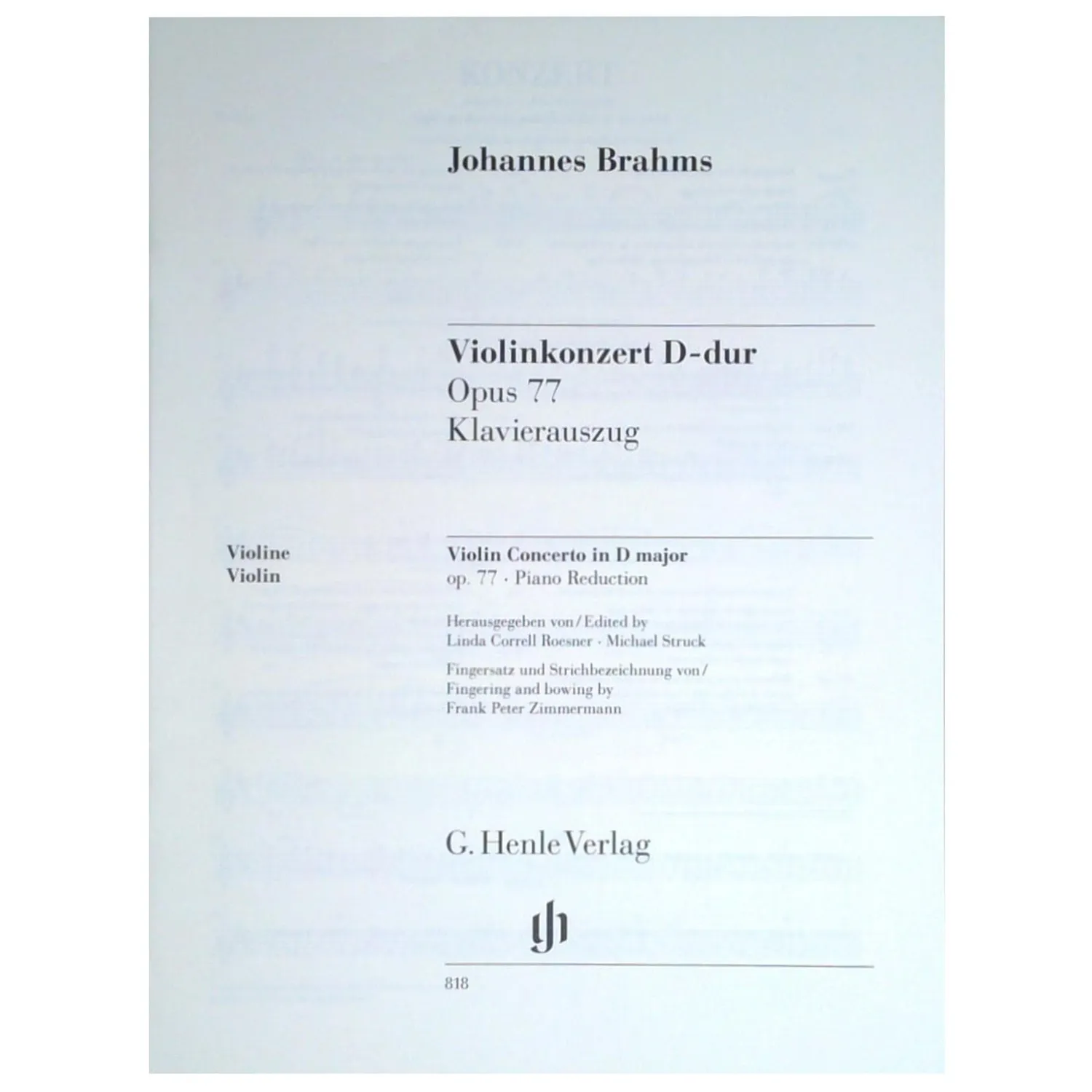 Henle Brahms Violinkonzert D-Dur Op.77 Violinnoten Zimmermann