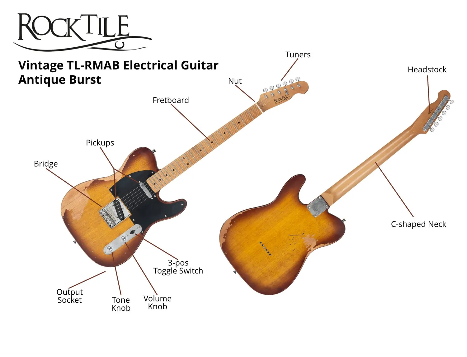 Rocktile Vinstage TL-RMAB E-Gitarre Antique Burst