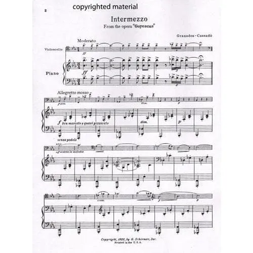 Shar Music Granados Intermezzo Goyescas Cellonoten Klavier Cassado