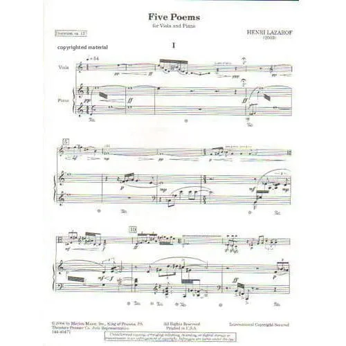 Merion Lazarof Five Poems Bratschennoten Viola Klavier