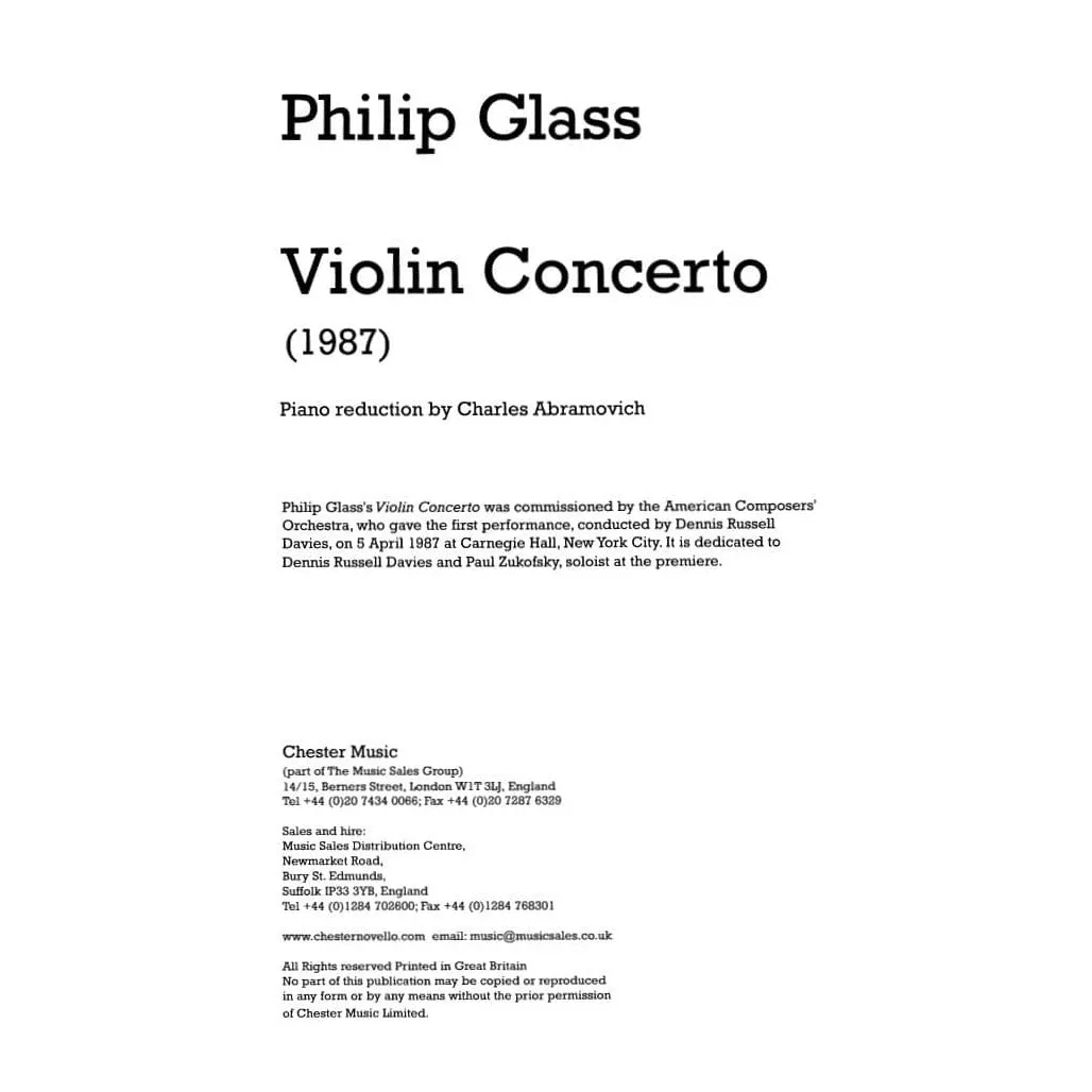 Shar Glass Violinkonzert 1987 Noten Violine Klavier minimal