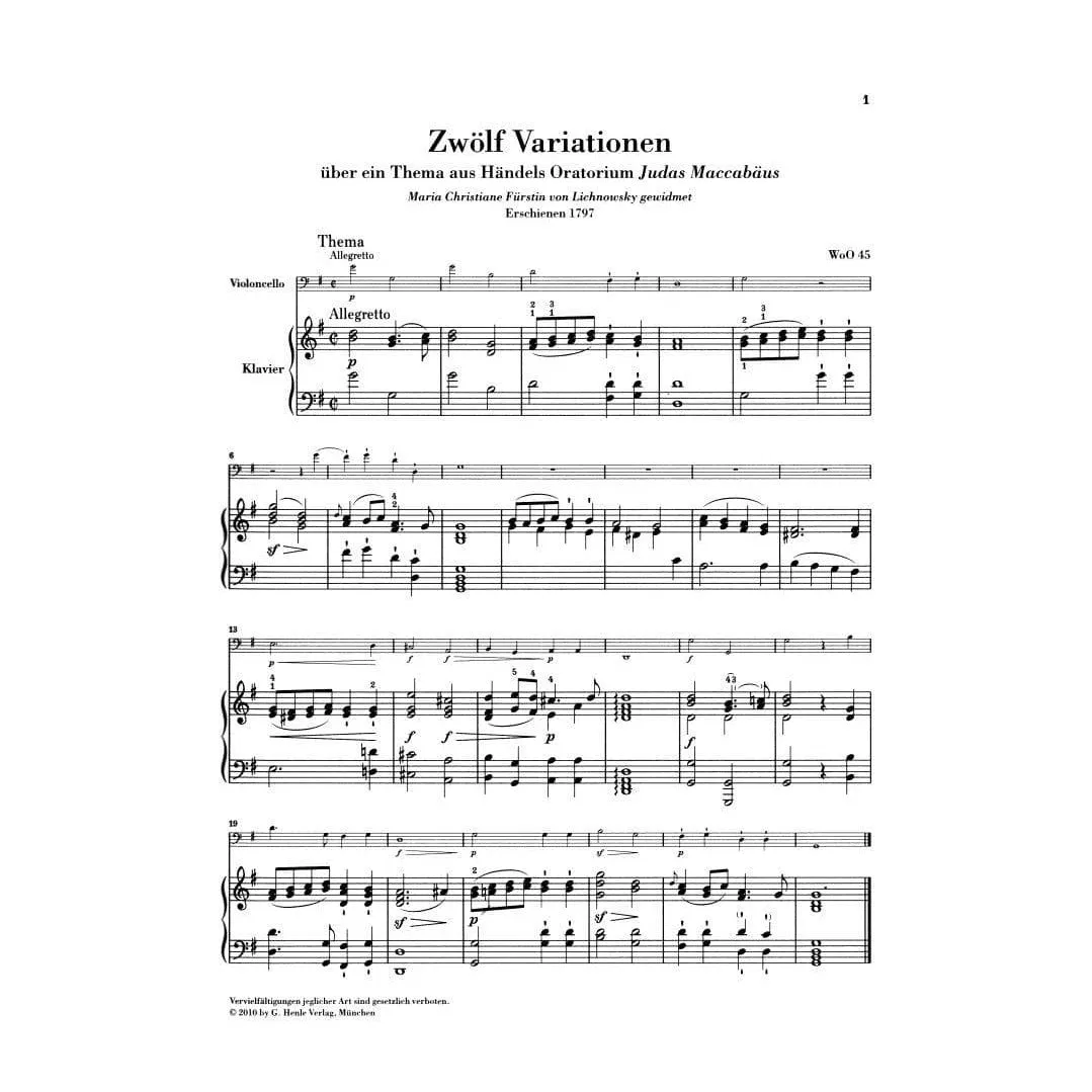 Henle Beethoven Variationen Op.66 WoO 45/46 Noten Cello Klavier Urtext