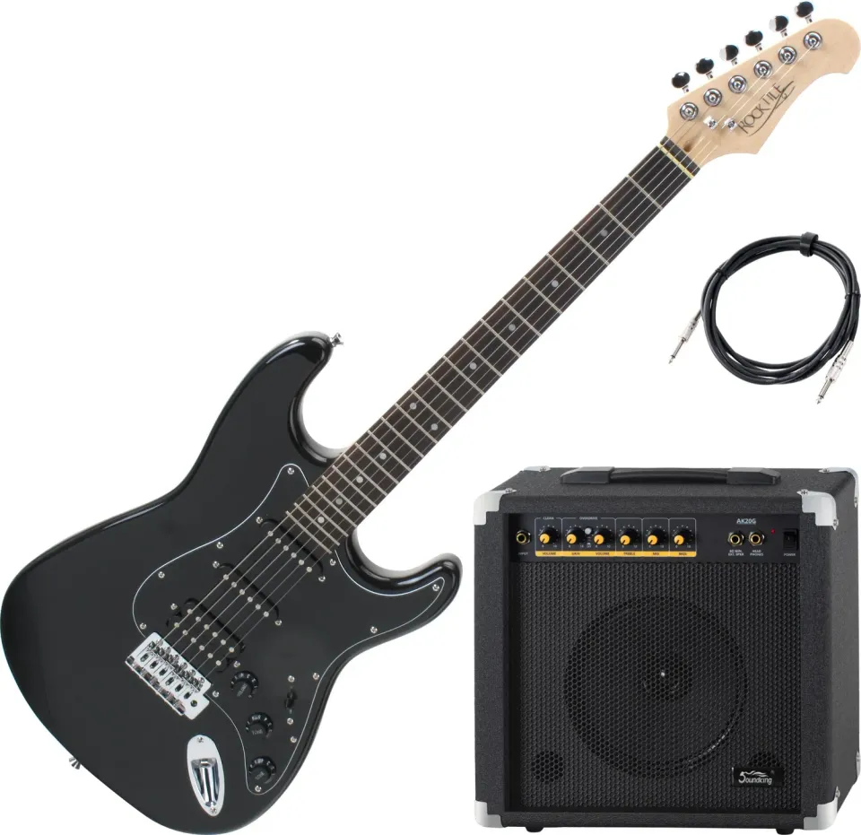 Rocktile Pro ST60-BK E-Gitarre Set All Black Mahagoni AK20G