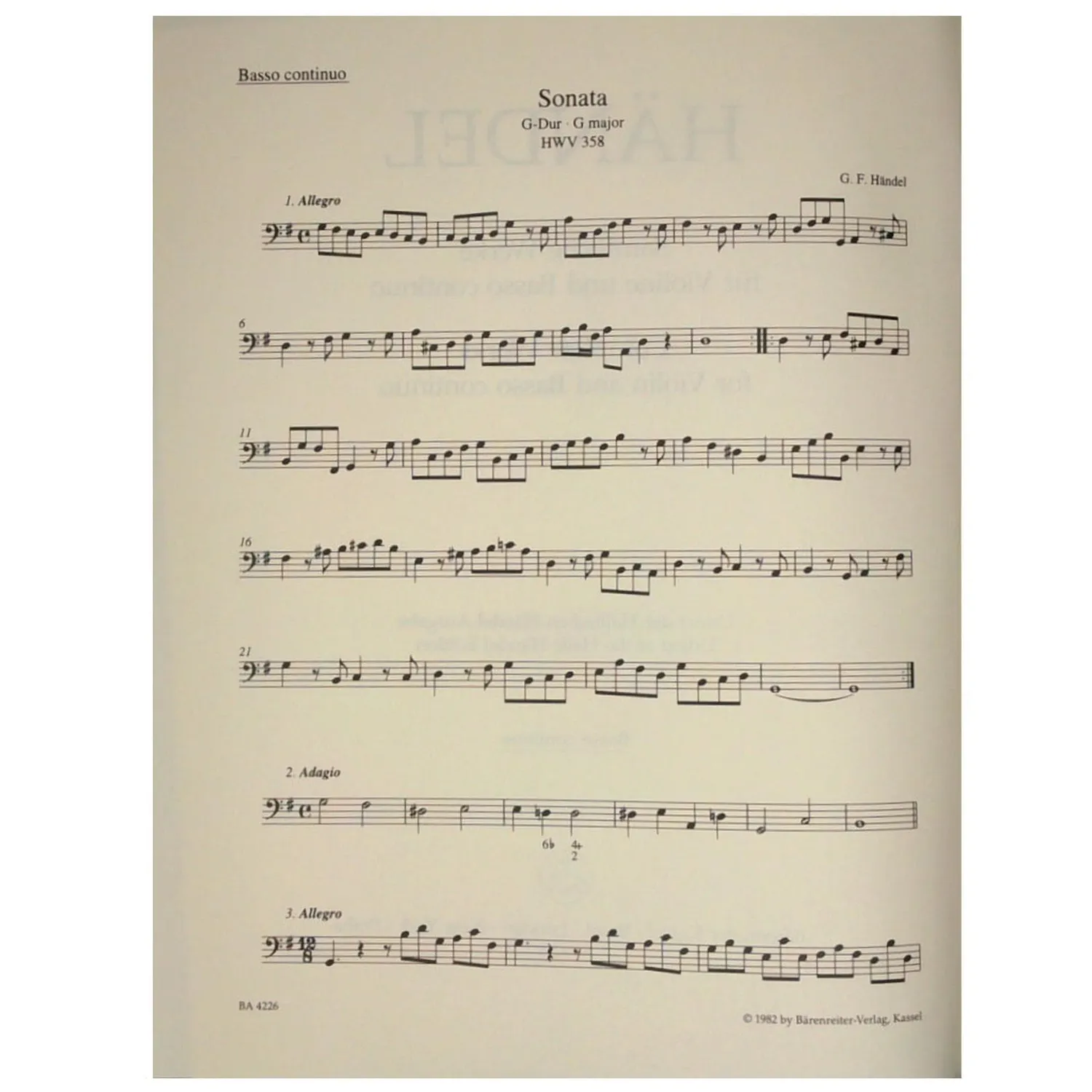 Bärenreiter Händel Violinsonaten Violine Noten Urtext