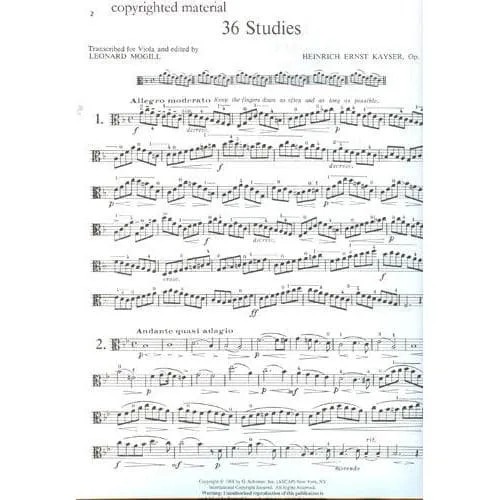 Schirmer Kayser 36 Etüden Op.20 Violanoten Viola