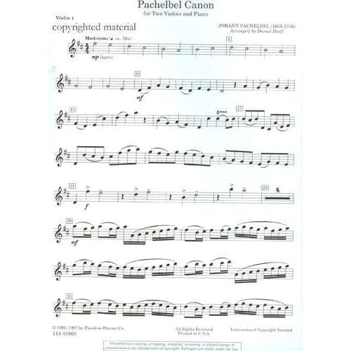 Presser Pachelbel Canon 2 Violinen Klavier Noten Dorff