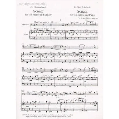 Sikorski Schostakowitsch Sonate d-moll op. 40 Noten Cello Klavier