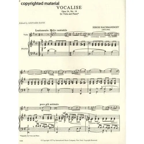 Rachmaninoff Vocalise Op 34 Nr 14 Bratschenoten Davis
