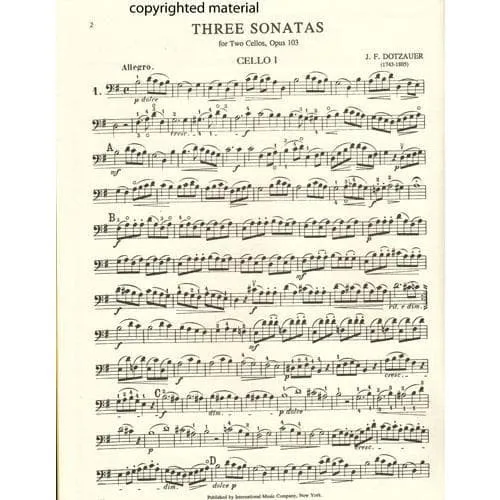 Dotzauer Three Sonatas Op. 103 Noten für 2 Celli Schröder