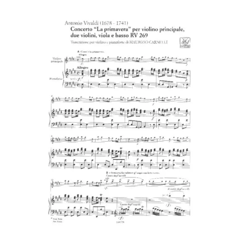 Vivaldi Four Seasons Spring RV 269 Noten Violine Klavier Carnelli