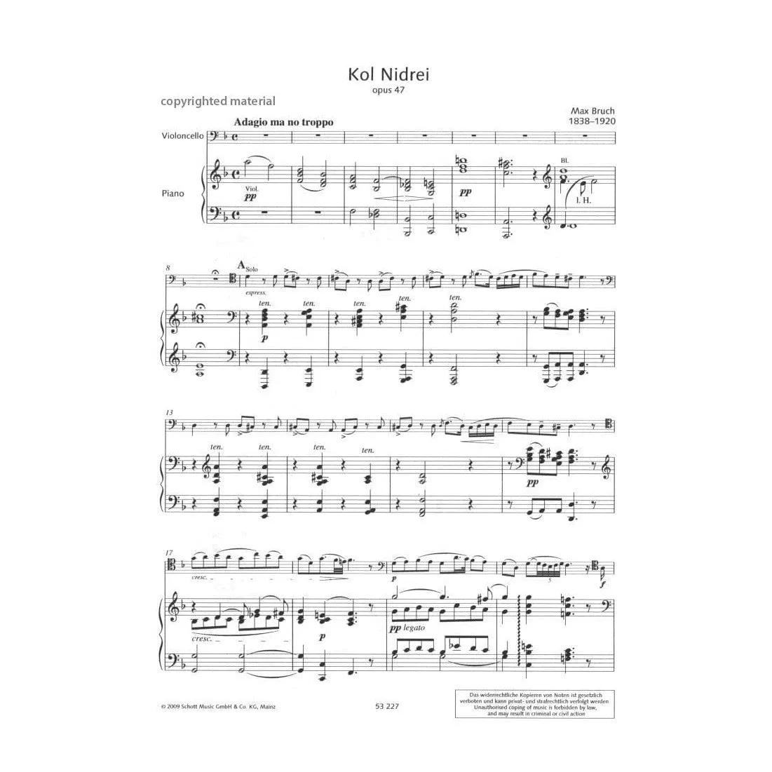 Schott Bruch Kol Nidrei op. 47 Cello Klavier Noten Kliegel