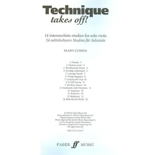 Faber Cohen Technique Takes Off Noten Viola