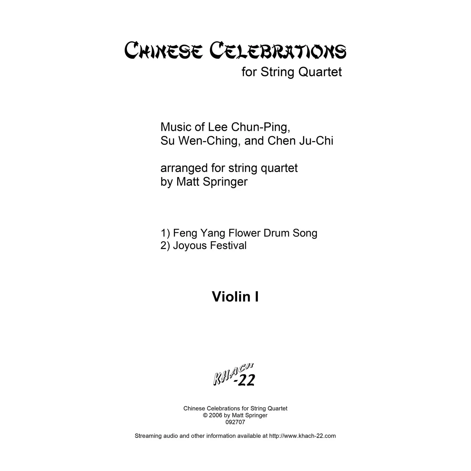 Shar Music Springer Chinese Celebrations Streichquartett