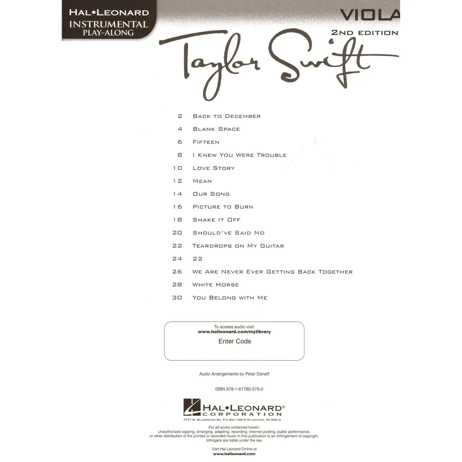 Hal Leonard Taylor Swift Play-Along Noten Bratsche Audio